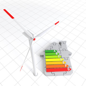 Energy Efficiency Home Puzzle and Wind Turbine