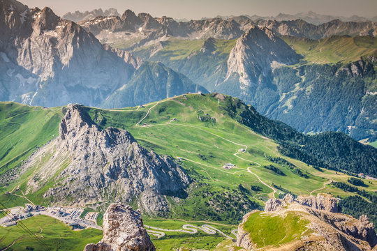 Sass Pordoi south face (2952 m) in Gruppo del Sella, Dolomites m