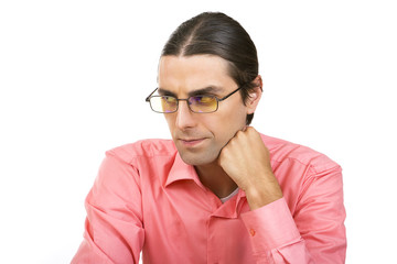 A Portrait of Serious Young Man with a glasses