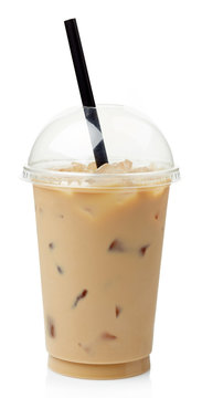 Cold brewed iced latte coffee on plastic cup, side view with transparent  background, Generative AI Technology 24733994 PNG