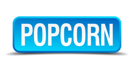 Popcorn blue 3d realistic square isolated button