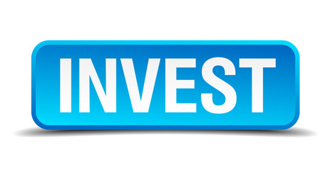 Invest blue 3d realistic square isolated button