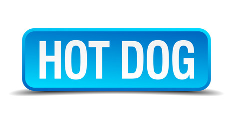 Hot dog blue 3d realistic square isolated button