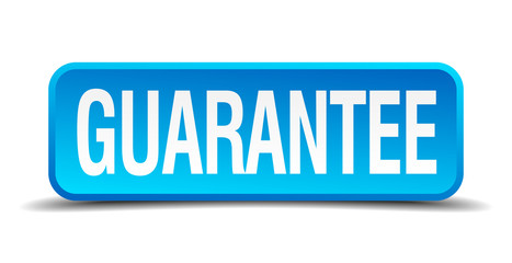 Guarantee blue 3d realistic square isolated button