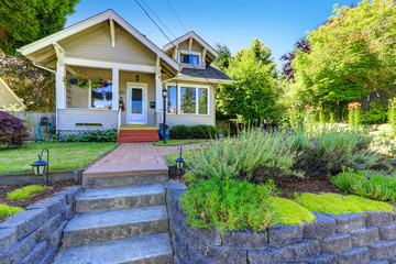 Classic american house exterior with landscape
