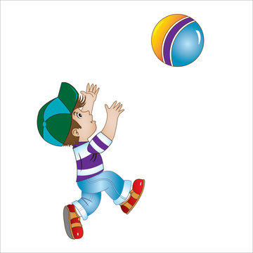 boy in a cap plays with a ball