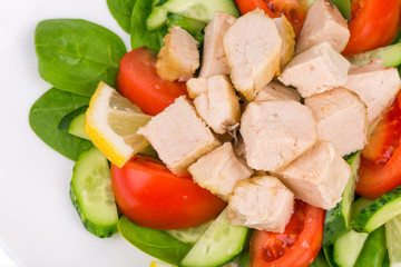 Meat salad with vegetables.