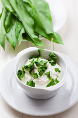Yogurt dip with fresh wild garlic