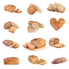 set of different whole wheat bread