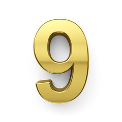 3d render of golden digit nine simbol - 9