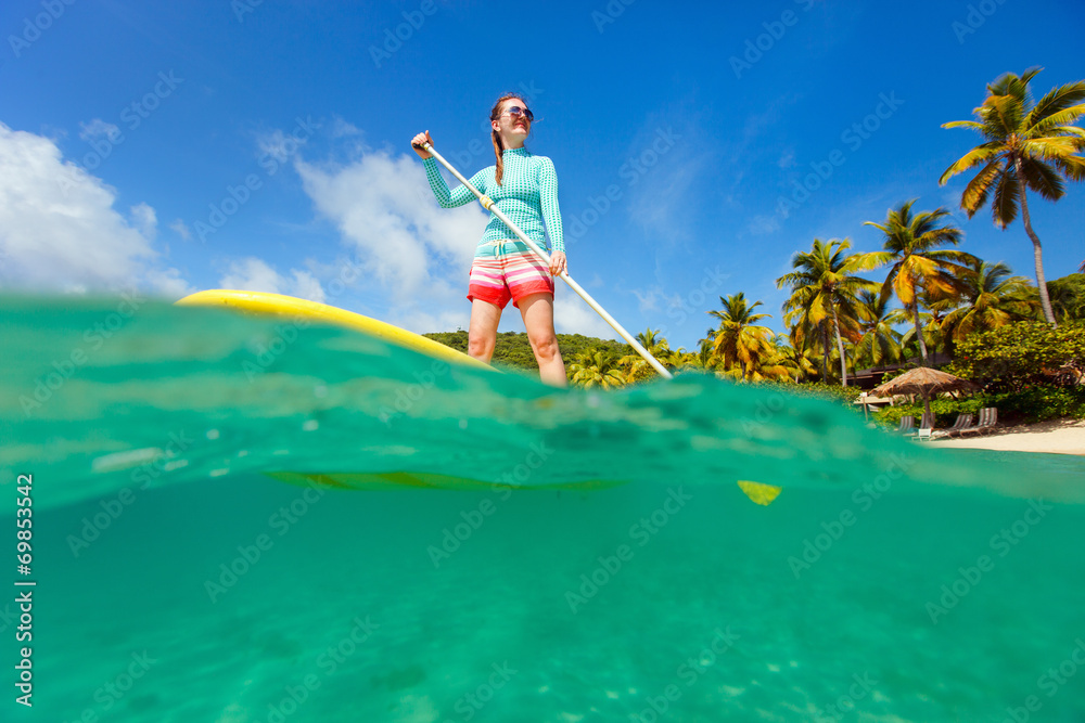 Sticker young sporty woman on vacation