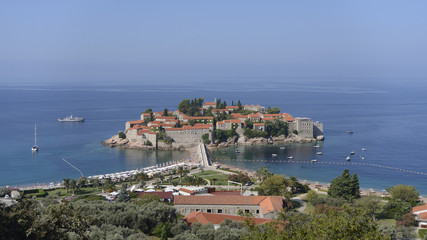 Fototapeta na wymiar Sveti Stefan, view form the top, Montenegro