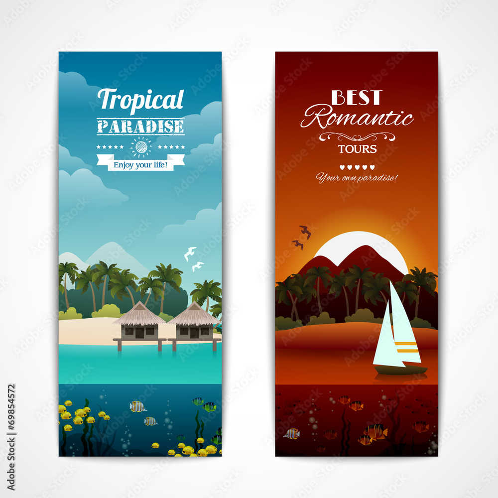 Sticker Tropical island vertical banners