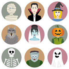 Set of nine Halloween characters