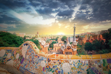 Park Guell in Barcelona, Spain - obrazy, fototapety, plakaty