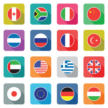 set of colourful flat world flag icons