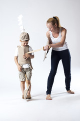 medieval knight child with mother