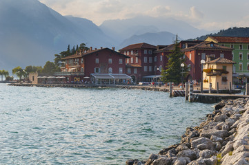 View of Torbole town, Garda lake, Italy