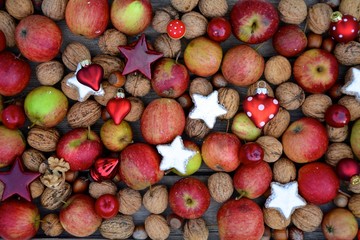 Weihnachtskarte - Nüsse und Äpfel - Weihnachten Dekoration Natur natürlich