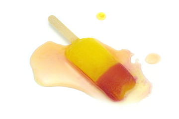 Melted ice lolly isolated on white. Conceptual image.