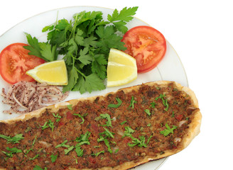 Delicious Turkish Pizza. ( Lahmacun or Etli ekmek )