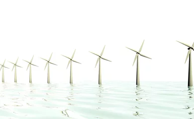 Fototapeten Windmolen park op zee - duurzaamheid en horizon vervuiling © emieldelange