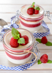 Cold panna cotta and raspberries