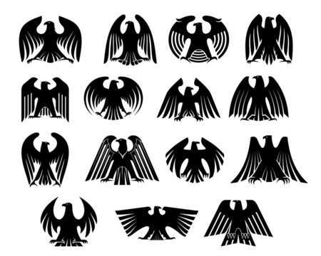 Eagle heraldry silhouettes set