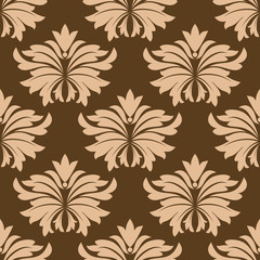 Floral seamless pattern with beige flowers on brown