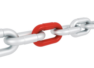 Red house symbol blocked with metal chains isolated