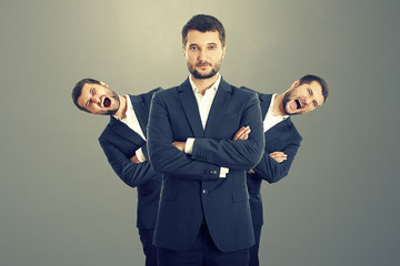 screaming men behind confident businessman