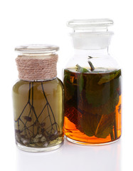Bottle of herbal tincture on white background isolated