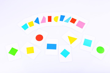 Educational cards with color geometric shapes, isolated on