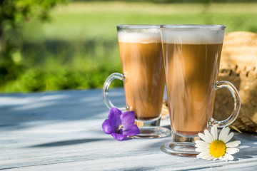 Coffee in the sunny summer garden