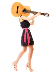 Music lover, summer girl with guitar isolated