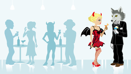 Halloween Party,Evil girl and Wolf Man