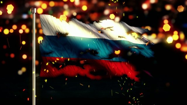 Russia Flag Torn Burned War Freedom Loop Animation