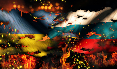 Ukraine Russia Flag War Torn Fire International Conflict 3D