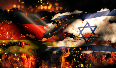 Germany Israel Flag War Torn Fire International Conflict 3D