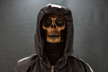 Human skull on a black background. Halloween day