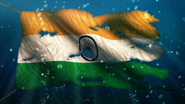 India Under Water Sea Torn Flag Loop Animation