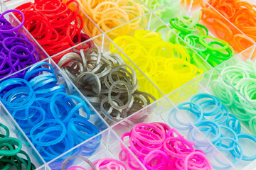 Colorful of elastic loom bands.