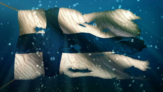 Finland Under Water Sea Torn Flag Loop Animation