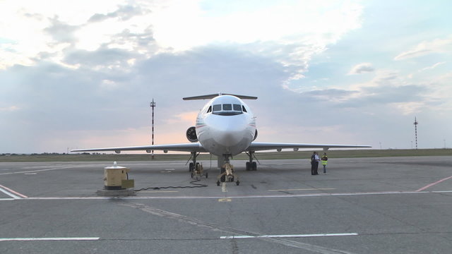 jet Yak-46d stands at the airport on the tarmac