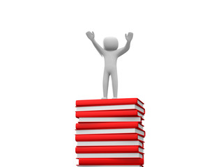 3d man sitting on stack of books - This is a 3d render