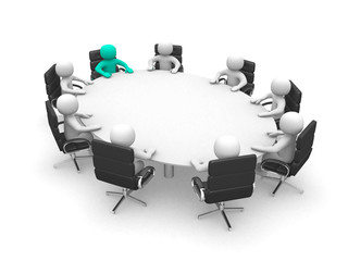 Fototapeta na wymiar 3D men sitting at a table and having business meeting