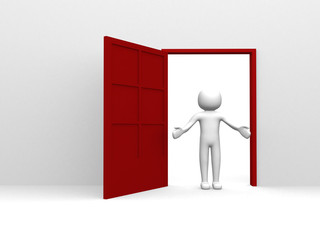 3d people - man, person in front of open door