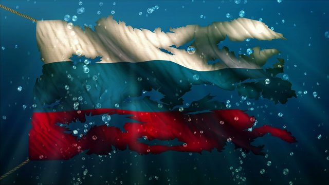 Russia Under Water Sea Torn Flag Loop Animation