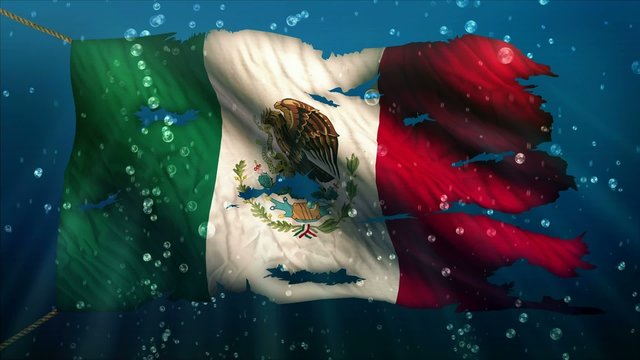 Mexico Under Water Sea Torn Flag Loop Animation