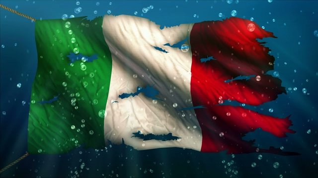 Italy Under Water Sea Torn Flag Loop Animation